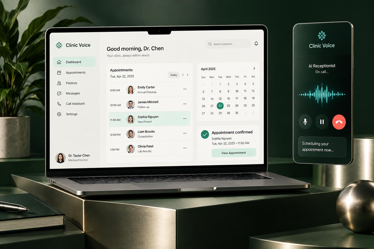 Clinic Voice Receptionist sample mockup