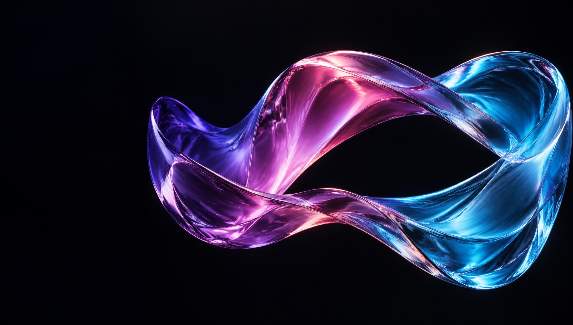 Iridescent violet, pink and cyan glass ribbon